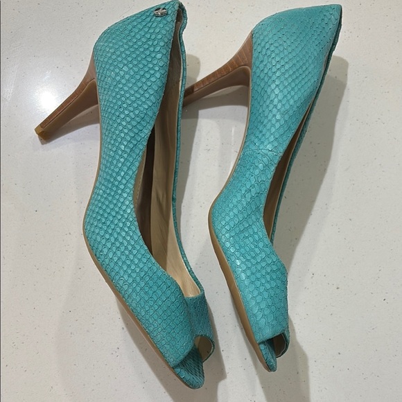 Calvin Klein Women's Peep Toe Snake Pumps - Teal - Picture 3 of 8